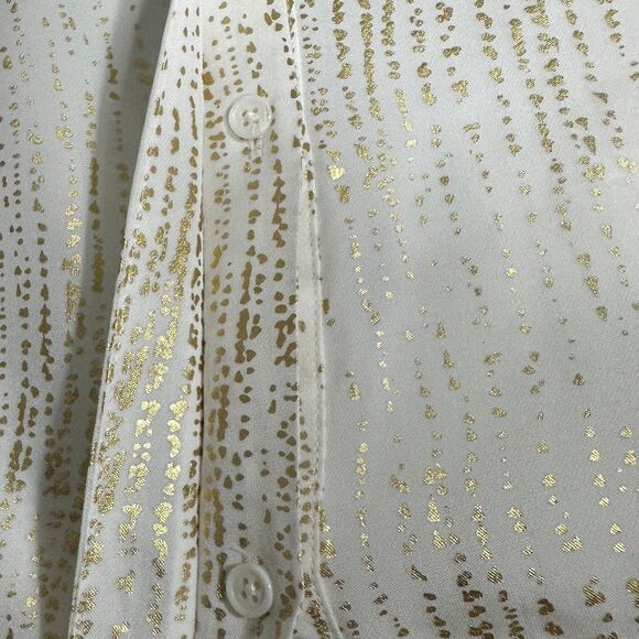 NWT 7 For All Mankind Silk Blend Tie Neck Blouse White Gold Button Down Sz Large - Picture 6 of 13